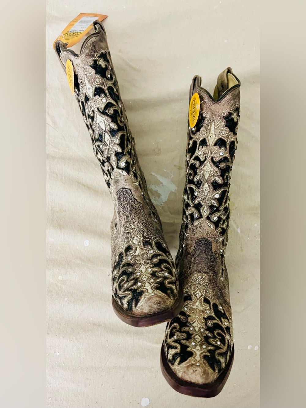 Corral Women's Sequin Studded Inlay Leather Western Boots A3569 Size 8 worn once